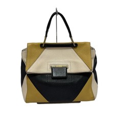 Auth FURLA - Beige Dark yellow Black Leather Handbag