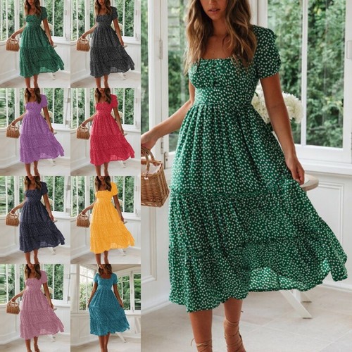 Women floral boho - midi, dress