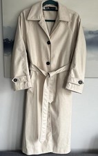 Women Zara Longline Maxi midi Faux Leather Lined trench coat ecru/ivory size XS