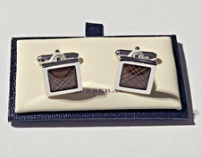 Cufflinks Burberry Silver Toned Square Cufflinks Check Design with Box