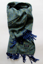 Vintage 60's Tootal tasselled scarf blue rare paisley pattern Rayon ACCS243