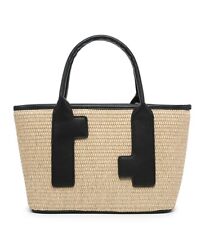 Boutique Woven Pattern Straw Woman Lady Plain S-Medium Tote Shoulder handbag