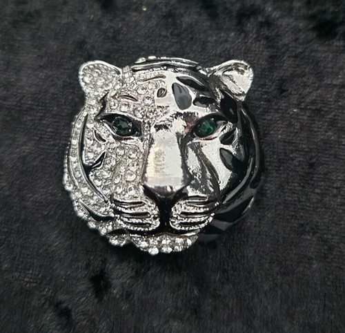 Rhinestone tiger head silver - rhinestone,