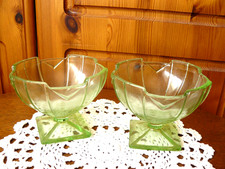 2 x Vintage Green Glass Sundae Dishes
