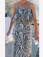 Tk MAXX Ali & Kris Summer Ruffle Maxi Dress Size L U.K. 12 Animal Snake Print