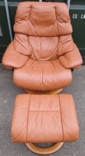 Ekornes Stressless Tan Leather Armchair and Footstool- FREE / At Cost Delivery