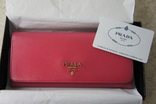 BOXED WOMANS LEATHER PRADA SAFFIANO PEONIA PINK CLUTCH WALLET / PURSE