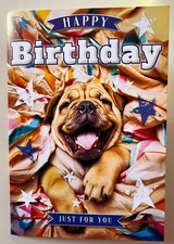 CUTE BULLDOG DOG BIRTHDAY CARD FOR MALE AND FEMALE