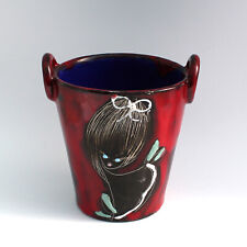 Vintage 1950-60s Fantoni style small red ceramic sgraffito vase • Italy