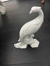 Pereira Pottery Portugal White Peacock Bird Ornament Vintage