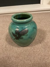 Youghal Pottery Blue / Turquoise Flowery Vase - 6” Tall