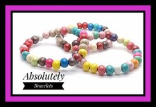 Stretch Elastic Set of 3 Rainbow Multicolour Wooden   Bracelet Festival  Rave