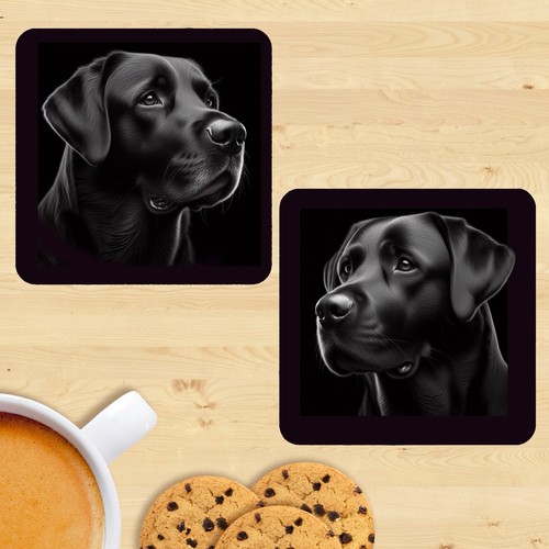 Black labrador coasters set - black,