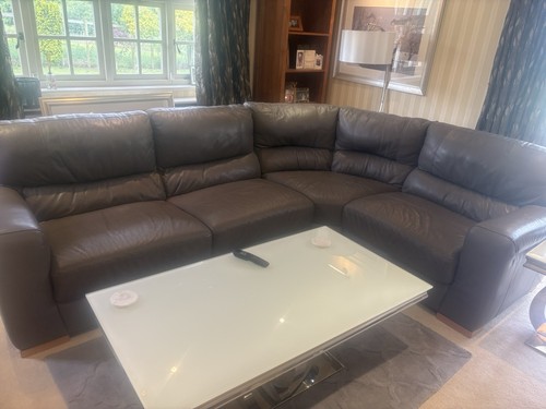 Grey leather corner sofa - leather, 4