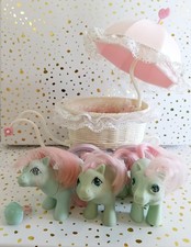 Vintage 1984 G1 My Little Pony Baby Pram Buggy Set Carriage w/3  Baby Cuddles G1