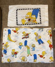 Vintage Simpsons Twin Bed Flat Sheet Homer Bart Maggie Marge Lisa and Pillowcase
