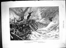 Old 1889 Ship Stormy Sea Rescue Hemy Street Scene May Celebration Sou 19th