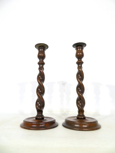 Pair vintage oak barley - of,