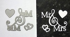 MR & MRS with HEARTS Metal Die Cutters Wedding Sentiment Word 3 Cutting Dies Set