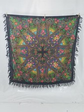 Vintage Pavlovo-Posad Russian Printed Floral Shawl 144x140cm