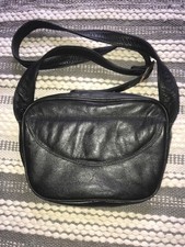 Vintage Tula Soft Black Leather Shoulder Long Strap Crossbody Bag 9 x 7 inches