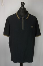 Fred Perry Zip Up Polo Shirt Mens Size XXL 2XL Short Sleeve Tipped Black M4598