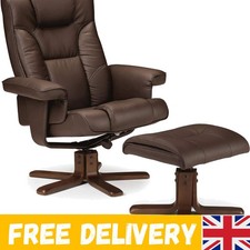 Adjustable Brown Leather Recliner Chair with Swivel Footstool - Relax in Style