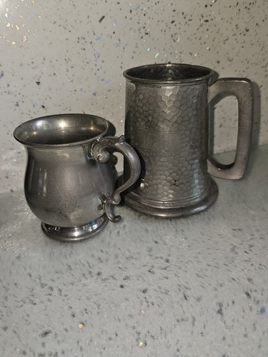 Vintage pewter tankards pair - pewter,