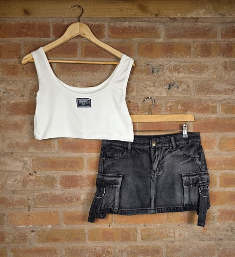Y2k cargo denim mini skirt - y2k,
