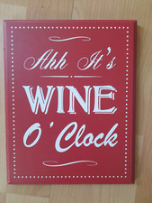 Wine O Clock Funny Red Vintage Retro Style Wooden Sign Kitchen Bar Pub