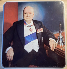 Vintage Winston Churchill Commemorative Biscuit Tin 23.5x22x6cm  circa 1965