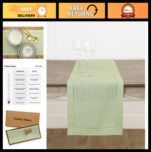 Linen sage green - sage, runner