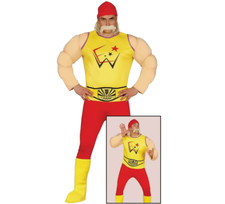 Adults Mens Wrestler Wrestling Hulk Hogan 80s 1980s Fancy Dress Costume Outfit