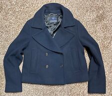 SUPERDRY Blue Ladies jacket Wool Blend Cropped Pea Coat UK Size 14 excellent
