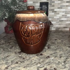 Vintage McCoy Pottery Brown Drip Glaze Ceramic Cookie Jar Rustic USA 7024