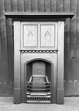 1890s ANTIQUE CAST IRON COMBINATION FIREPLACE FIRE VICTORIAN ARTS AND CRAFTS