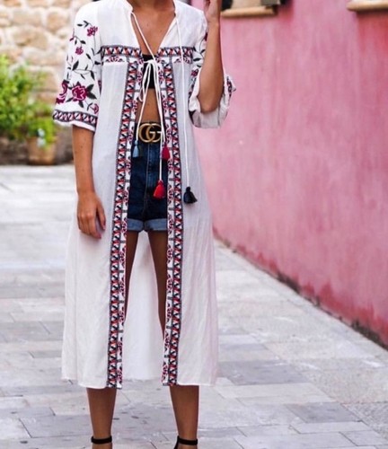 Zara white long kaftan boho - white,