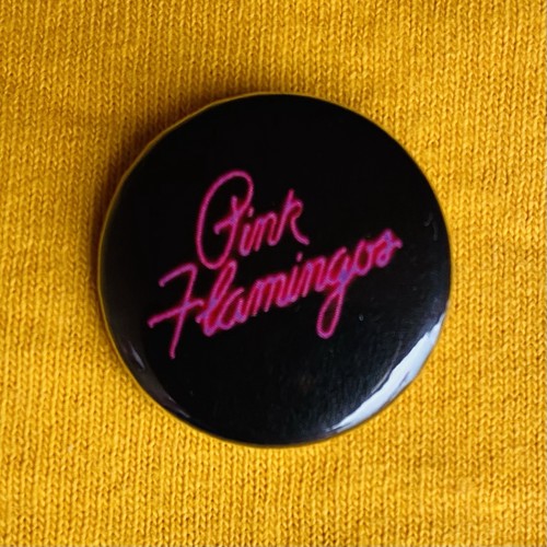 Pink flamingos 25mm pin badge - flamingos,