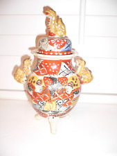 Antique Japanese Satsuma Footed Urn/Ginger Jar with Foo Dog Handles and Lid