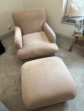 Beautiful ‘Loaf’ Pudding Arm Chair & Square Foot Stool both Dusty Rose Velvet