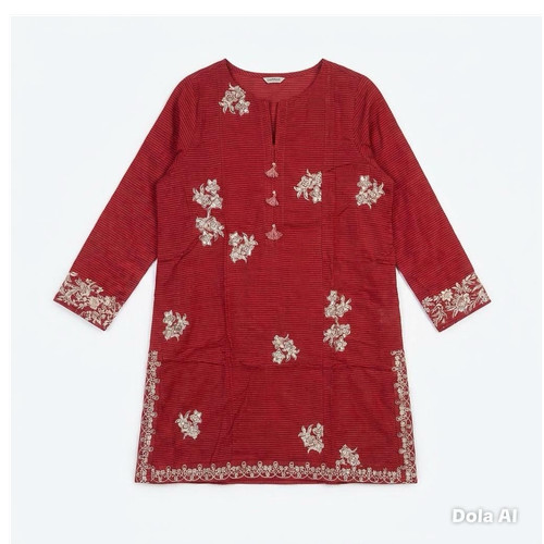 Women red embroidered cotton - red,