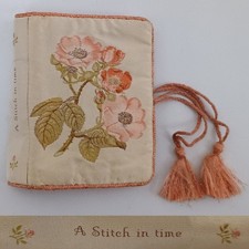 Vintage Silk Needle Case Cash's Coventry 1970s 1700s  Pin Book Embroidery Floral