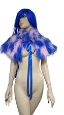 Faux Fur Blue Pink White Shrug