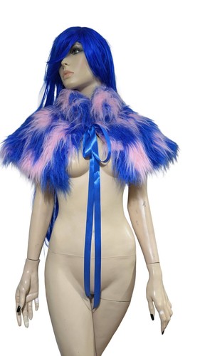 Faux fur blue pink white - blue,