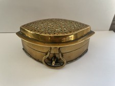 Antique Asian Paan Dan Pierce Work Brass Betel Nut Box 6-Compartment with Mirror