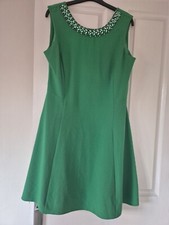 LADIES DRESS 14 JADE GREEN FIT& FLARE SHEATH JEWLELL NECKLINE DOROTHY PERKINGS