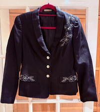 Beautiful Vintage Laura Asley Black Linen Jacket with embroidered Flowers,size10