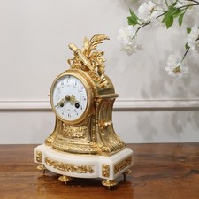 Antique Mantel Clock French Louis XIV Style Gilt Bronze 19th Century Restored