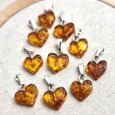 Wholesale Lot of 10x Genuine Baltic Amber Hand-Carved Small Heart Pendants with 