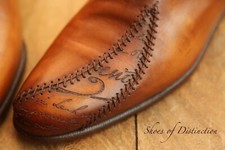 Berluti Scritto Burnished Brown Leather Oxford Brogue Shoes UK 8 US 9 EU 42